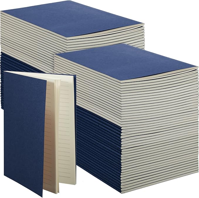 mimorou 100 pcs journals notebooks bulk - kraft softcover a5 small notebooks 5.5 inch x 8.3 inch notepads with 60 page 30 sheet for writing sketch travel office supplies(navy blue,lined)
