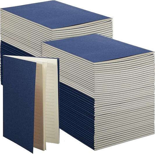 mimorou 100 pcs journals notebooks bulk - kraft softcover a5 small notebooks 5.5 inch x 8.3 inch notepads with 60 page 30 sheet for writing sketch travel office supplies(navy blue,lined)