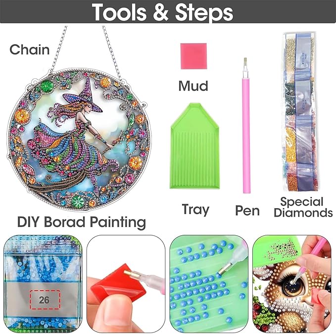 SKRYUIE Halloween Hanging Diamond Art Kits for Adults Pendant Suncatcher, Special Shaped Crystal DIY Pearl Diamond Painting Kit, Gift for Mother Spring Summer Window Wreath Decor 7.88 x 7.88 Inch D10