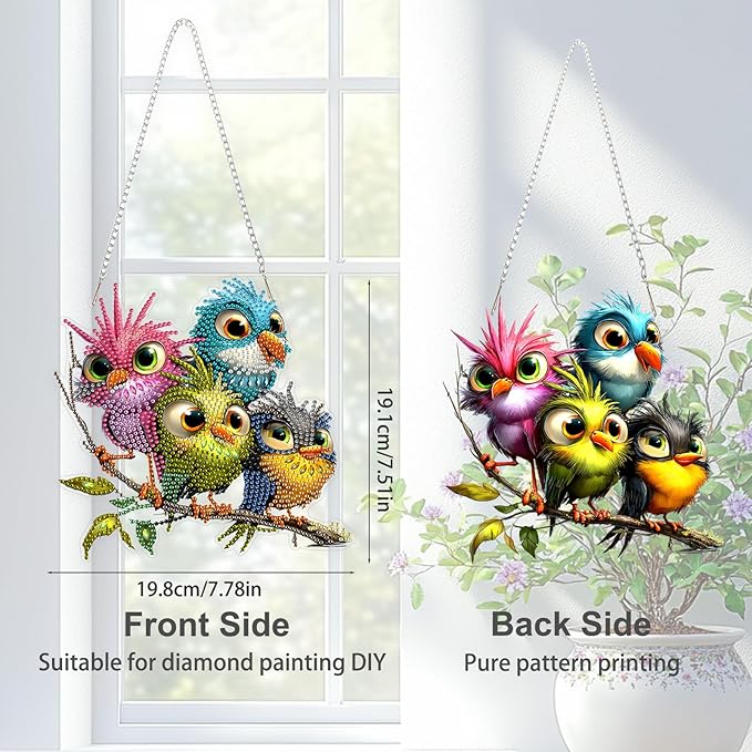 TOSTOG Diamond Art Hanging Kits for Adults, 5D Birds Diamond Painting for Adults Window Pendant, Special Shape Diamonds DIY Birds Diamond Painting Hanging Pendant Kit for Wall Decor Gift
