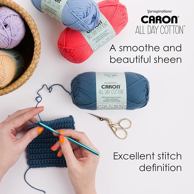 Caron All Day Cotton - 3 Pack of 173 Yards/3.52 oz Gray 100% Mercerized Cotton Yarn