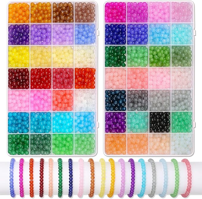 PAXCOO 3200pcs 6mm Glass Beads for Jewelry Making, 56 Colors Glass Beads for Bracelet Making, Beaded Bracelets Kit for Bracelet Earring Necklace Jewelry Making Supplies