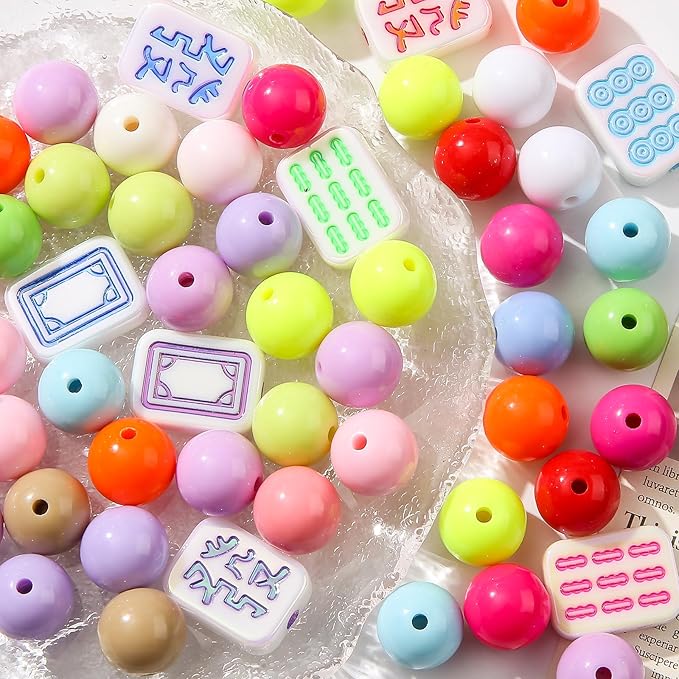 16mm Acrylic Color Beads Chunk Bubblegum Beads Beads for Pens,Mahjong Beads,Jumbo Plastic Beads for Necklace Jewelry Bracelets DIY Crafts Making (Color)