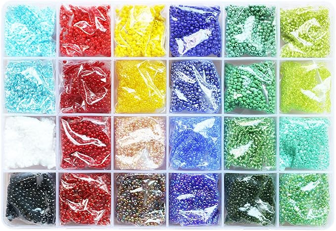 19600pcs 2mm Glass Seed Beads 24 Colors Small Beads Kit Bracelet Beads with 24-Grid Plastic Storage Box for Jewelry Making(24 Colors)