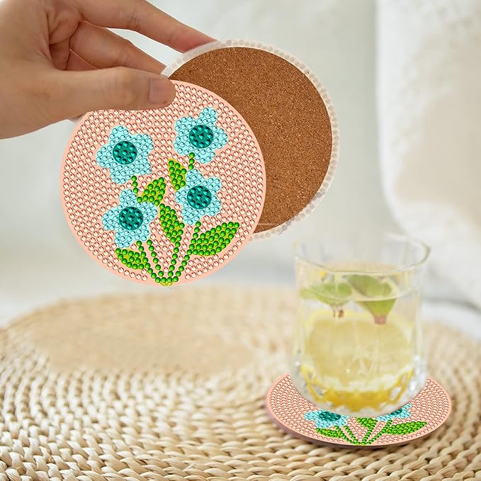 EWJRNSF 8 PCS Diamond Art Coasters Kit, Small Diamond Painting Coasters, Fall Diamond Art Kits for Adults Beginners, Arts and Crafts Supplies Item Sets with Holder