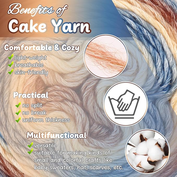 Aeelike Cake Yarn for Crocheting, 6 Skeins Gradient Yarn 100g (3.52 oz) 245m (267 Yards) # 3 Light Weight -Soft Cake Yarns Fairyland Yarns for DIY Making Colorful Blanket Scarves Hat, Khaki Gradient