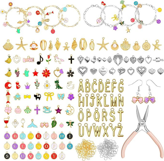 Yuanan 379 PCSCharm Bracelet Making Kit, DIY Charm Bracelet Kit Chain Bracelets Making Kits Including Paperclip Chain Bracelets Charms Jump Rings Pliers Tools for Women Crafts Gift