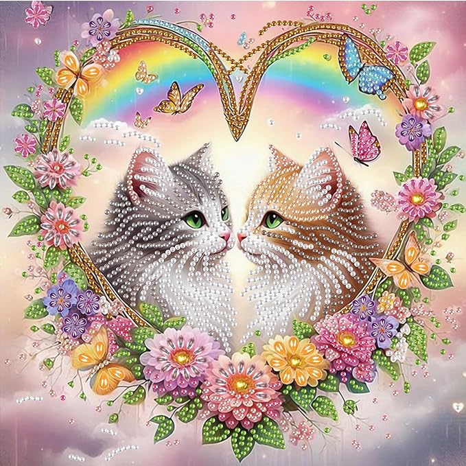 LazyFold Diamond Art Painting Kit, DIY Cute Cats 5D Special Shape Crystal Diamond Partial Diamond Art Painting Mosaic Making Craft, Suitable for Home Wall Decor Art Gift 12×12inch