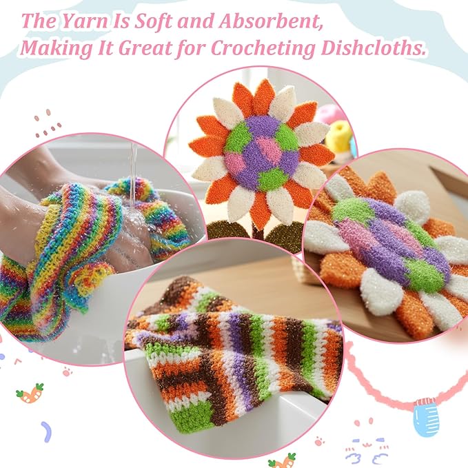 20 Skeins Scrubby Yarn for Dishcloths, Polyester Assortment in 20 Colors for Crocheting and Knitting Dishwashing Cloths, Craft Projects