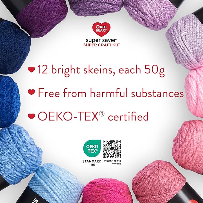 Red Heart Super Saver Yarn Super Craft Kit Gradients, with 12 Pack of 50g/1.7 oz. 4 Medium Worsted Yarn for Knitting & Crocheting, 12 Colors, Perfect for Chunky Sweaters, Blankets, Amigurumi