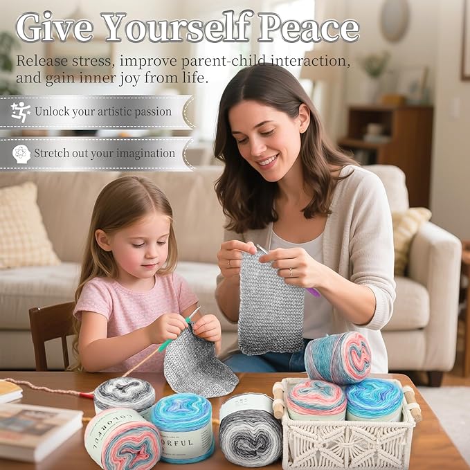 Aeelike Gradient Yarn for Crocheting, 3 Skeins Cake Yarns 100g (3.52 oz) 245m (267 Yards) # 3 Light Weight - Super Soft Ombré Fairyland Yarns for Making Colorful Crafts, Grey White Gradient