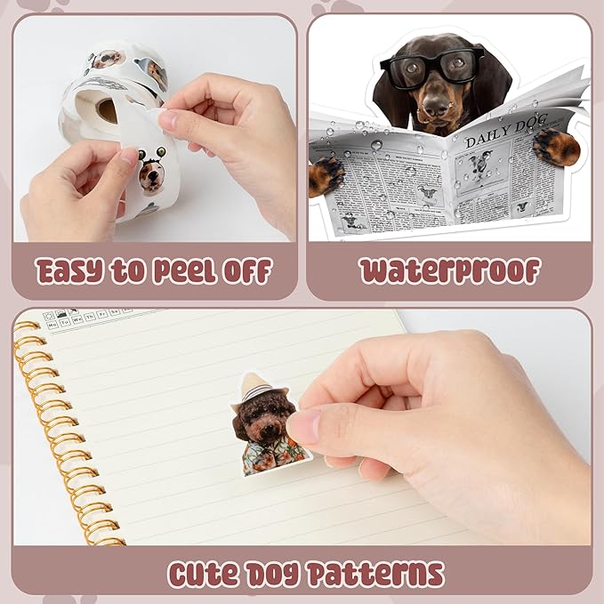 h1vojoxo funny dog stickers rolls - 1000pcs cute dog stickers for kids 16 designs waterproof dogs stickers for water bottles dog lovers laptop scrapbook crafts envelopes gifts cute animal stickers
