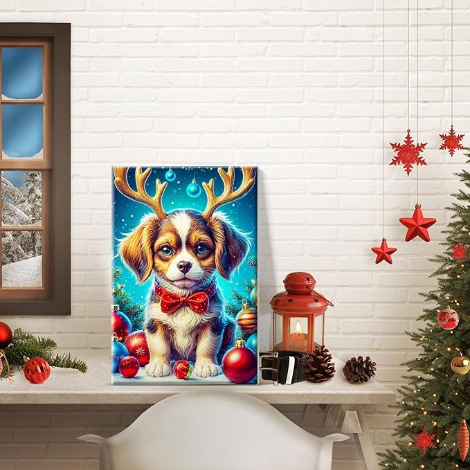 JOOZ Christmas Paint by Numbers Kit for Adults Framed Dog Paint by Number with Easel Christmas Ball Adult Paint by Number Kits Framed Canvas DIY Oil Painting Kits for Home Wall Decor 8x12 Inch