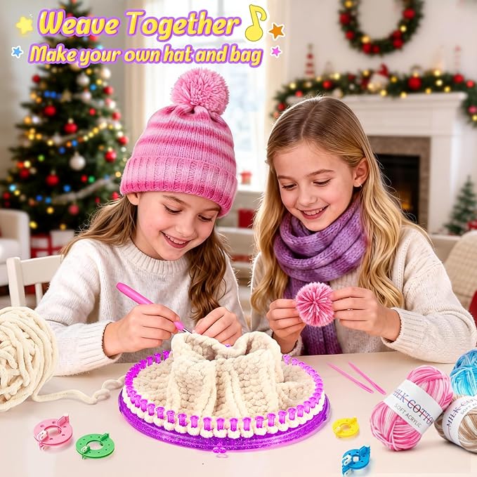 MIAOKE Weaving Loom Kit, Knit Hat Scarf Knitting Loom Kit, Includes Storage Bag, Binding Needles, Yarn and Crochet Hooks, Perfect for Making Scarves, Hats, DIY Craft Kit for Beginners
