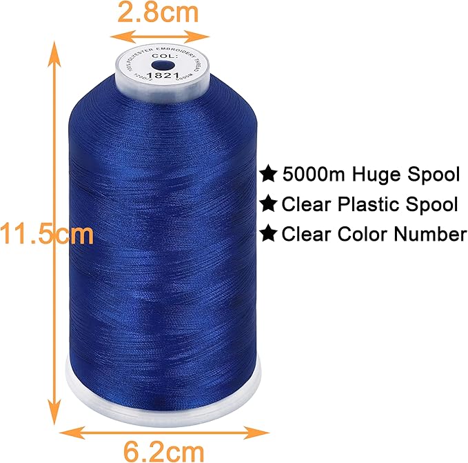 New brothread - Single Huge Spool 5000M Each Polyester Embroidery Machine Thread 40WT for Commercial and Domestic Machines - Christmas Blue
