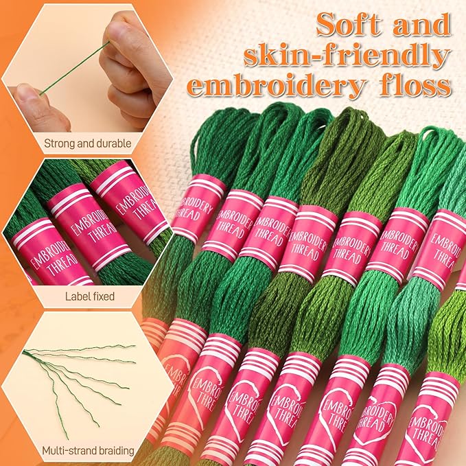 Embroidery Floss,12 Skeins Green Embroidery Thread,Friendship Bracelet String for DIY Making,Embroidery Crafts