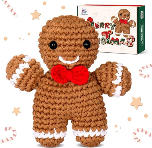 Crochetta Crochet Kit for Beginners, Amigurumi Crocheting Animals Kits w Step-by-Step Video Tutorials, Knitting Starter Pack for Adults and Kids, Jumbo Gingerbread Man (40%+ Yarn Content)