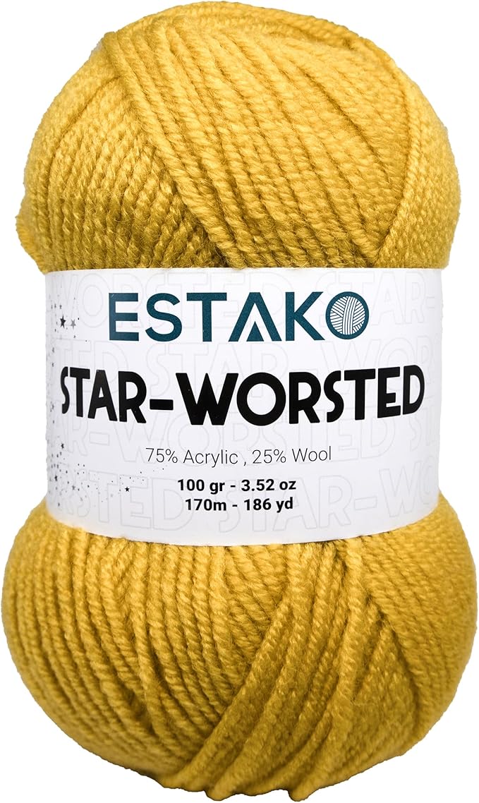 Estako Star-Worsted Yarn - 75% Acrylic 25% Wool - Soft Medium Weight #4-100g (3.52oz) - 170m (186yds) - Crochet & Knitting Yarn (42191 - Yellow)