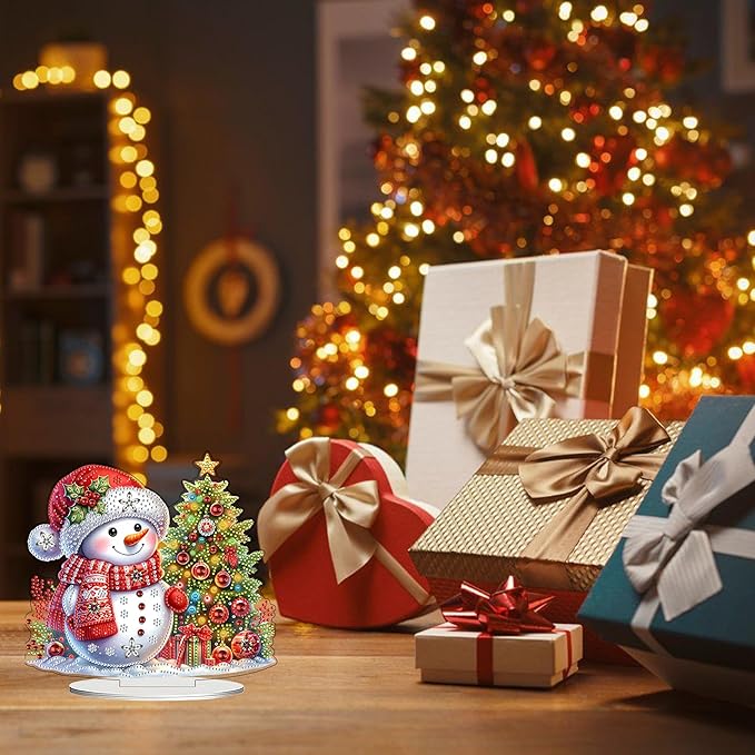 JJFox DIY 5D Tabletop Diamond Art Painting Kit， Desktop Ornament Special Shaped Rhinestone Desk Placement Ornament，Home Stand Up Gem Painting Craft Kit，Gift (Christmas Snowman)