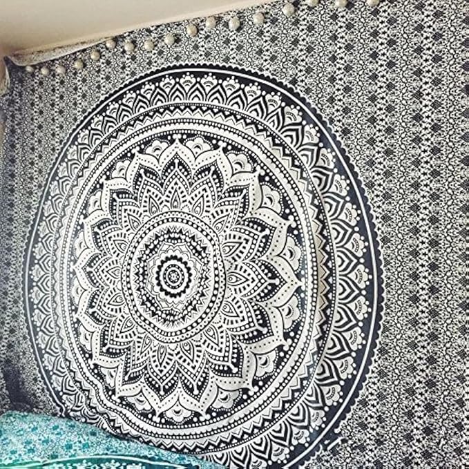 popular handicrafts tapestry wall hanging hippie ombre mandala bohemian hippy psychedelic design indian tapestries bedspread 84 x 90 inches (215cm x 230cm) red yellow