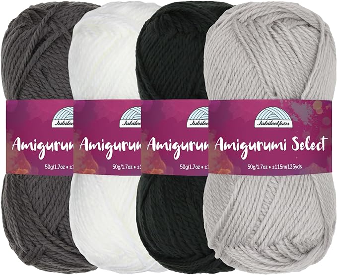 JubileeYarn Amigurumi Select Yarn - DK Acrylic - Shades of Grey - 4 Skeins