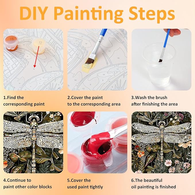 Framed Paint by Numbers Kit for Adults with Wooden Easel, Dragonfly Paint by Numbers Kit for Adults, DIY Acrylic Oil Painting Kits with Brushes Gift Box for Home Wall Decor(16x20inch)