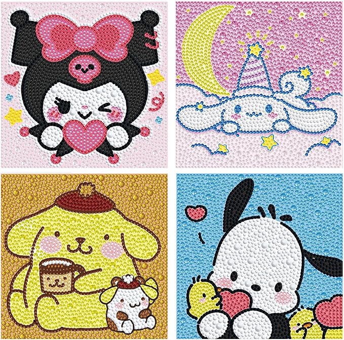 YSUNETER Diamond Painting Kits for Kids Beginner - 4 Pack DIY 5D Full Drill Diamond Art Kits for Children, Cute Animals Round Crystal Rhinestone Gem Art Crafts Home Wall Art Decor 5.9 x 5.9 Inches