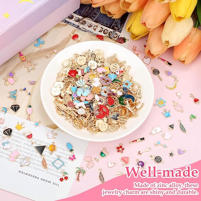 304Pcs Gold Charms for Jewelry Making, Assorted Bracelet Letter Charms for DIY Jewelry Making Necklace Bracelet, Keychains and Crafts