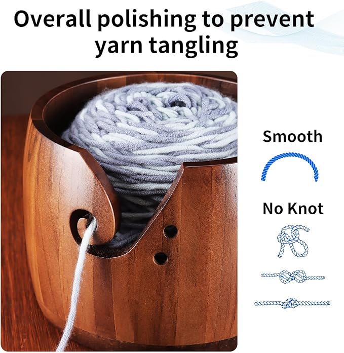 Foxyoo Yarn Bowl for Crocheting - 7x5in Large Wood Knitting Bowl with Lid, Crochet Accessories and Knitting Gadgets Supplies