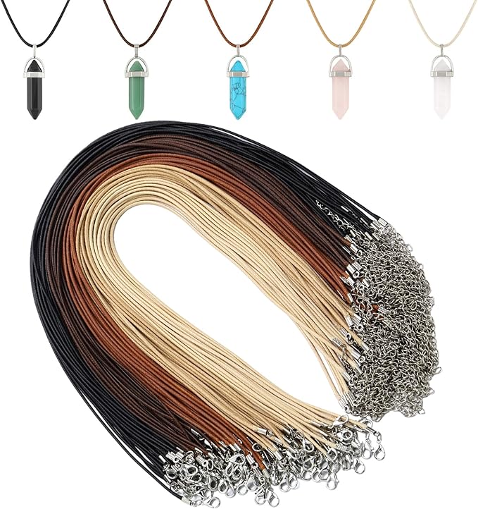 Tudomro 100 Pieces Waxed Leather Necklace Cord Bulk with Clasp Necklace Bracelet Chains String Rope Cord for Jewelry Making Pendants Charms(Classic Color,20 Inch)