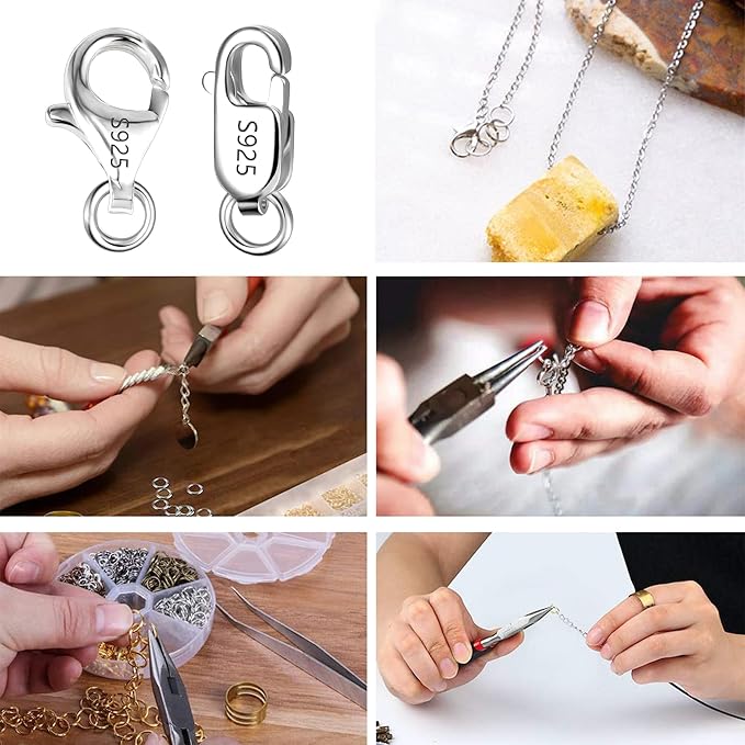 925 Sterling Silver Lobster Claw Clasps Set, Lobster Connector Clasp Closures with Open Jump Rings for Necklace Bracelet DIY Jewelry Finding Supplies (26pcs)