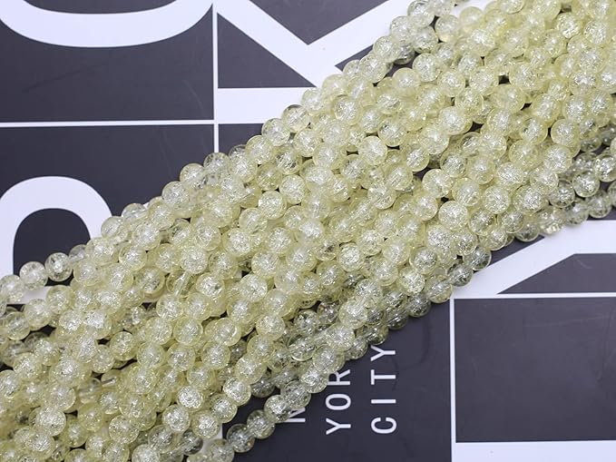 450pcs Yellow Crackle Glass Beads Handcrafted Round Lampwork Smooth Loose Beads for Bracelet & DIY Jewelry Making 8mm