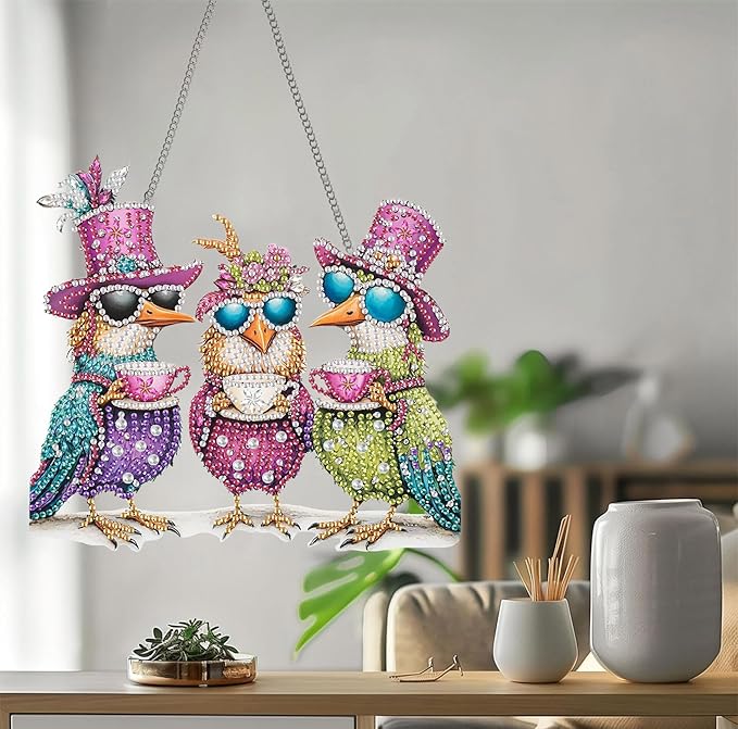 Bimkole Cup Eagle Diamond Art Hanging Kit for Adult, DIY 5D Animals Diamond Art Painting Window Pendant, Acrylic Crystal Art Hanging Ornament for Wall Home Garden Front Door Decor - 7.8x7.8 Inch