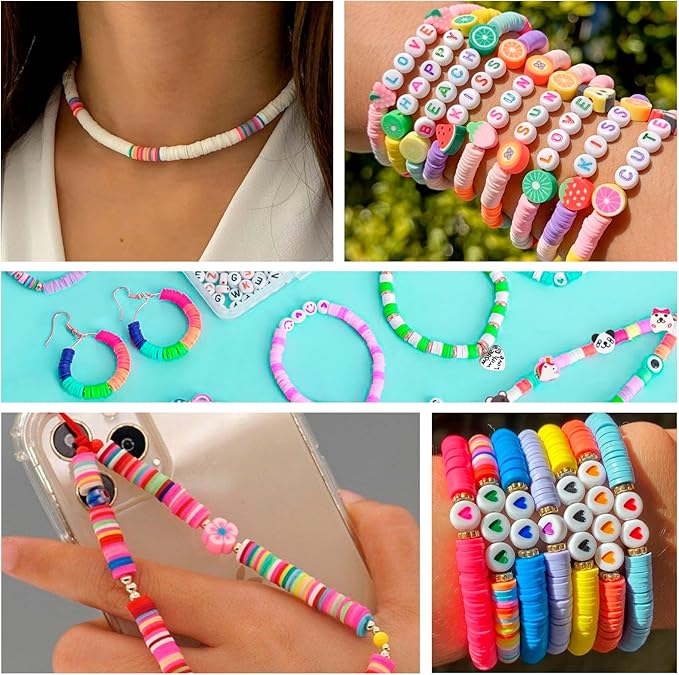 Sunlode Bracelet Making Kit 5000pcs, Jewelry Making Kit for Beginner, DIY Arts and Crafts Gift Toys for Kids Ages 6-13 Preppy Clay Beads with Charms Friendship Bracelets