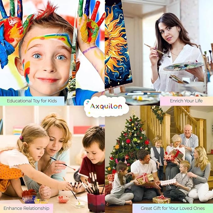 Axquilon Framed Paint by Numbers Kit for Adults-Sun and Moon Adult Paint by Number Kits with Easel, Easy Adults' Paint-by-Number Kits Oil Painting for Gift Home Wall Decor 8x8in