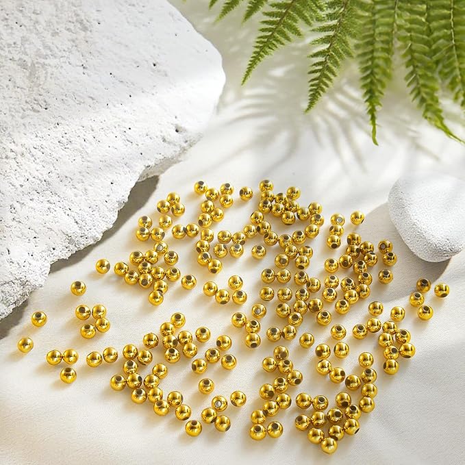 Laopottbeads 2000 Pcs Gold Beads with Oxidation-Resistant Finish, 4mm Round Beads DIY Kit for Bracelets, Earrings, Necklaces & Anklets
