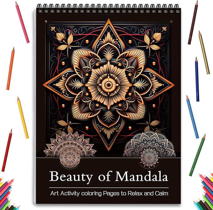Mandala Coloring Book for Adults Relaxation Coloring Book for Women Spiral Bound Page Printed Single-Sided Thick Paper Gifts Arts and Crafts for Women to Relax 24 Mindfulness Coloring Mandala Pages