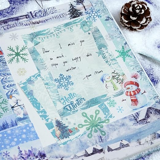 YUBX Winter Washi Tape Set 18 Rolls Landscaping Snow Embellishment Blue White Decorative Masking Tapes for Arts, DIY Crafts, Journals, Planners, Scrapbook, Wrapping