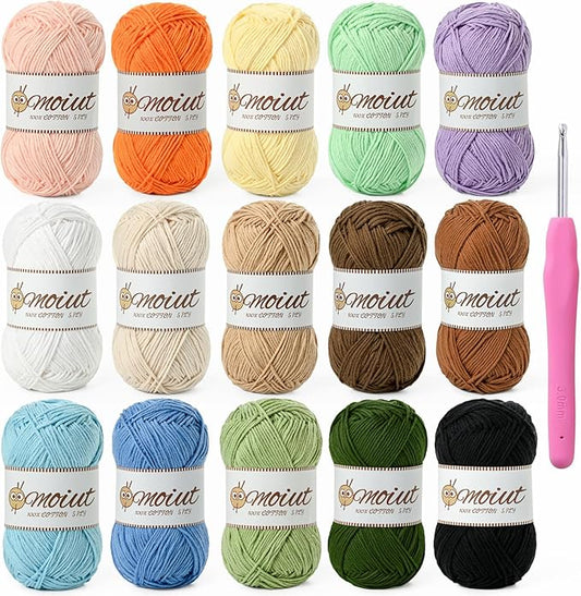 15 Pack 100% Milk Cotton Yarn for Crocheting, 750g/1968.5yd Baby Yarn for Crocheting Soft, Fuzzy 5 Ply Cotton Crochet Amigurumi Yarn for Puzzle/Clothes&Crafts(Set A)