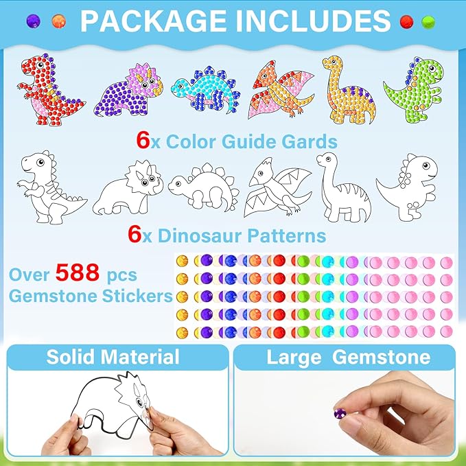 Qyeahkj 6 Pcs Dinosaur Arts Crafts DIY Dino Gem Diamond Suncatcher Crafts for Dinosaur Diamond Painting Gifts Exchange for Home Party Decor
