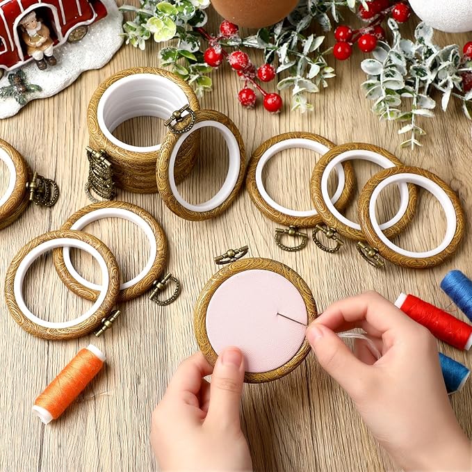 burbell 15 pcs 2.4 inch round embroidery hoops frame circle rubber hoops ring display cross stitch ornament imitated wood frame kits for spring gifts valentines day craft sewing diy hanging gifts