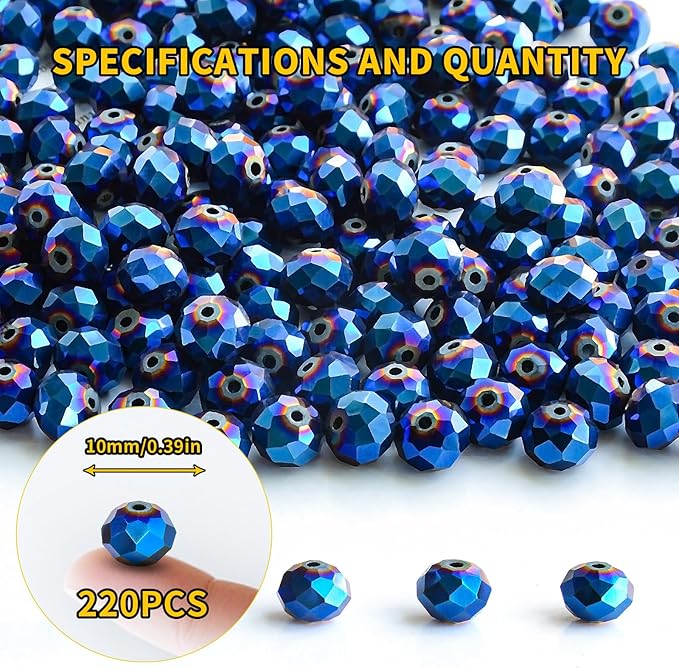 laopottbeads 220pcs 10mm crystal glass beads for jewelry making beads for bracelets necklace pendants making supplies(peacock blue)
