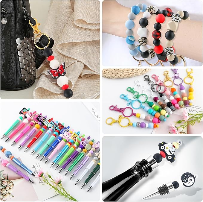 160Pcs 12mm Silicone Beads for Keychain Making Bracelet Necklace, Bulk Round Silicone Beads for Pens（Black）