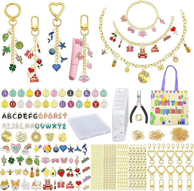 VvLons Lip Gloss Keychain Making Kit, 323Pcs Bag Charm Kit DIY Craft Supplies with Key Chain Hooks, Jump Rings, Lobster Clasps, Chains & Tools, Custom Jewelry Making Kit for Mothers Day Gifts