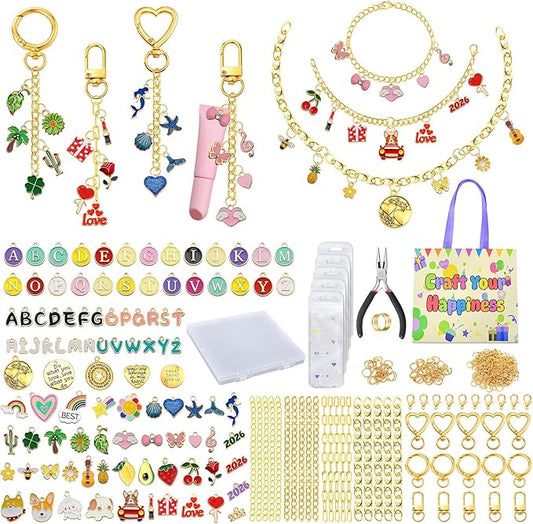 VvLons Lip Gloss Keychain Making Kit, 323Pcs Bag Charm Kit DIY Craft Supplies with Key Chain Hooks, Jump Rings, Lobster Clasps, Chains & Tools, Custom Jewelry Making Kit for Mothers Day Gifts
