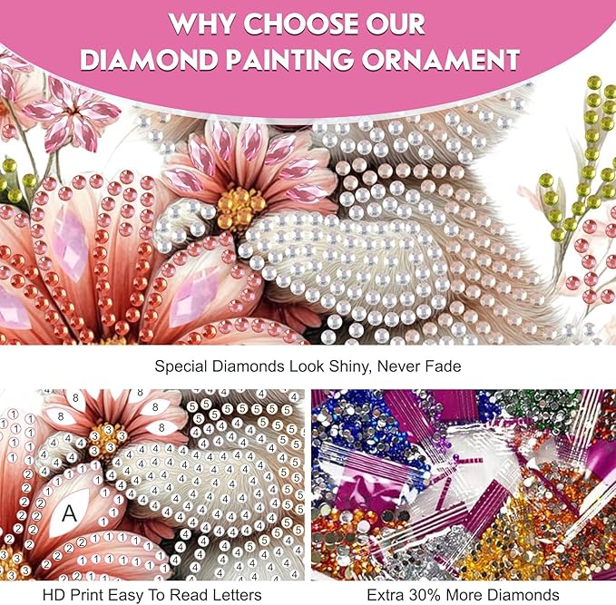 NEWENMO Diamond Art Kit for Adult, Bunny with Flower, Diamond Art Painting Double Sided Window Pendants for Home Garden Wall Hanging, DIY Special Shaped Gem Hanging Ornaments, Easter Bunny