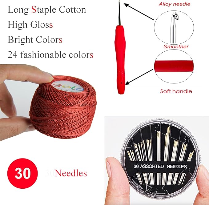 golo 24 Balls Crochet Thread Size 10 Yarn for Hand Knitting Crochet Yarn 10-24-1
