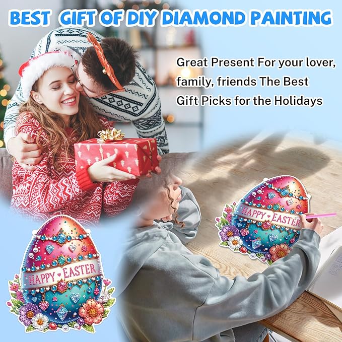 Bowetile Easter Hanging Diamond Art Kits for Adults, 5D Special Shape Diamond Painting Egg Kits, Easter Egg Diamond Gem Art Suncatchers Painting Pendant Home Decor, Gifts for Easter