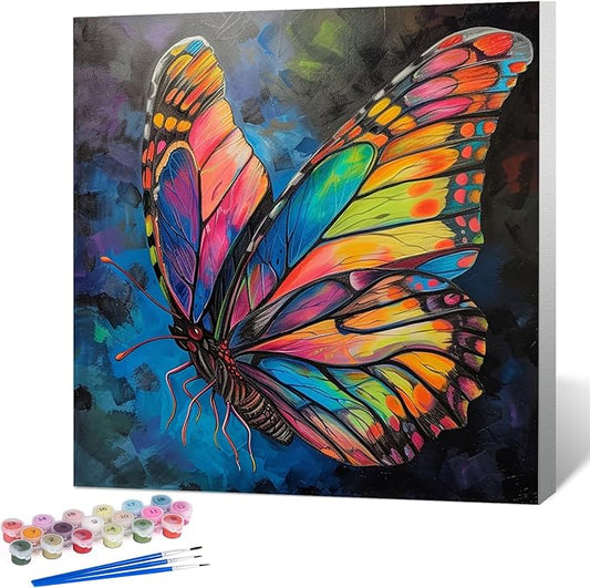 Framed Paint by Numbers Kit for Adults Beginner Butterfly, Adult Paint by Number Kits on Canvas Framed, DIY Acrylic Oil Painting by Numbers with Frame, Butterfly for Home Decor Gift 10 X 10 Inch
