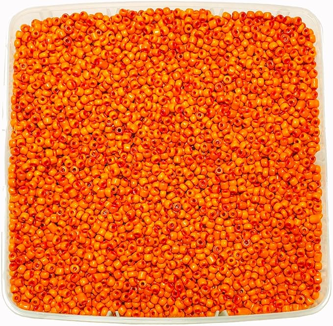 Perlin Glass Seed Beads 4mm 6/0 Round 1100pcs Mini Small Pony Spacer Beads Kit for Jewelry Making Earrings Bracelets Pendants Waist DIY Handmade (Orange Opaque)